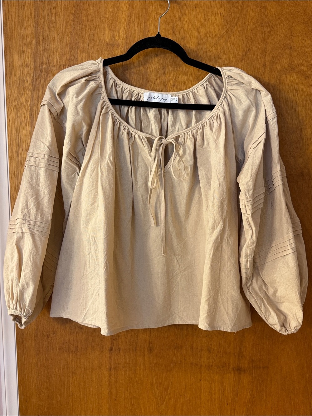 Petal & Pup Beige Tie-Neck Peasant Blouse
